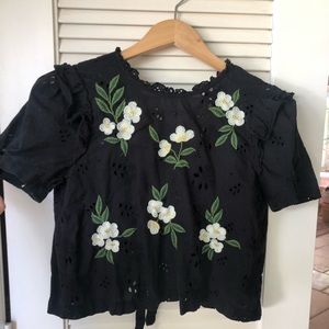 Black Zara Open Back Floral Top